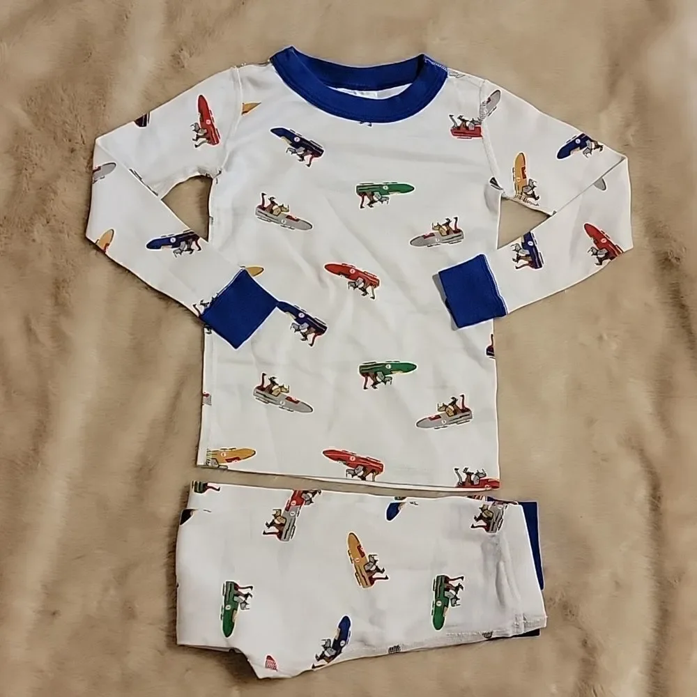 HANNA ANDERSSON 2-PIECE WHITE SNOWMOBILE PAJAMAS, SIZE 4 - 100% ORGANIC COTTON
